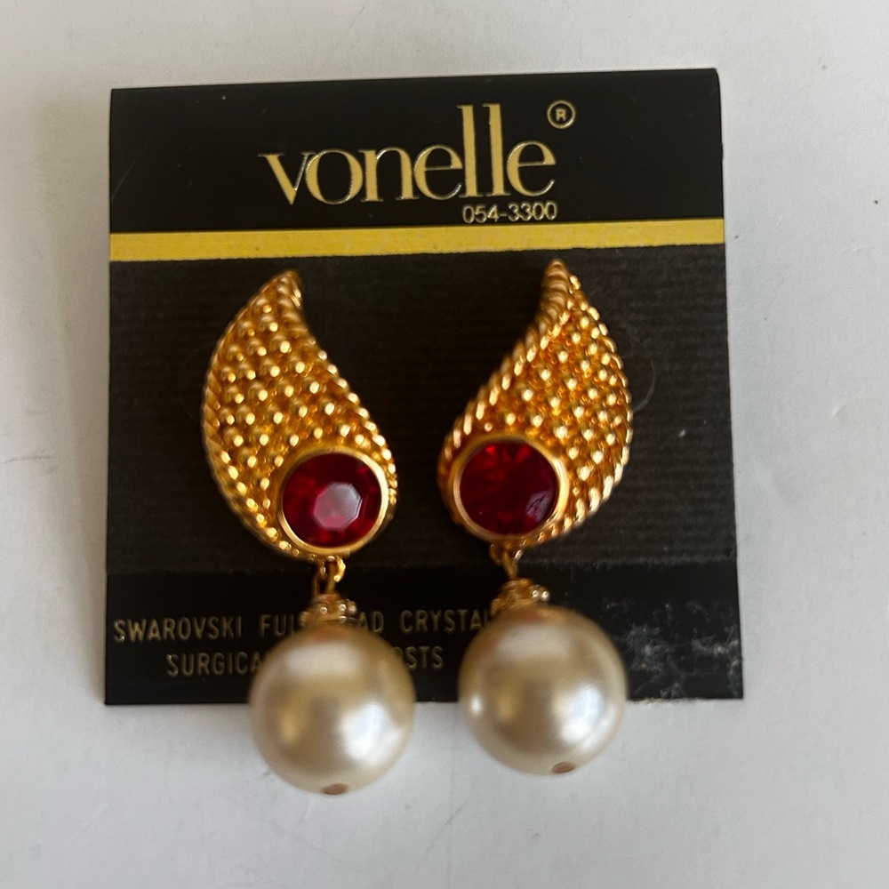Gold and Red Crystal Drop Earrings Swarovski full lead crystal surgical steel